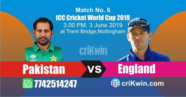 World Cup 2019 England vs Pakistan 6th Match Win Prediction