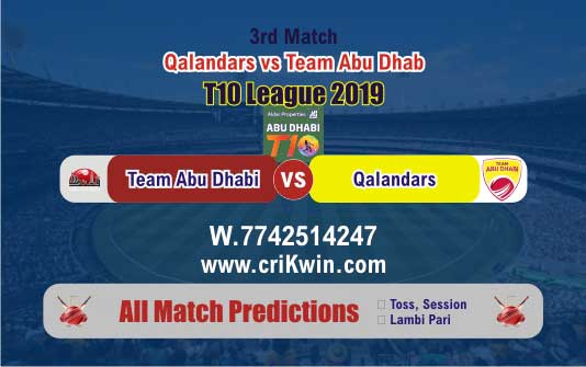T10 2019 Today Match Prediction Abu Dhabi vs Qalandars 3rd Match Win