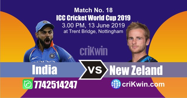 World Cup 2019 India vs New Zeland 18th Match Win Prediction