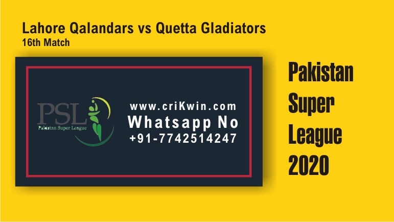 100% Sure Today Match Prediction QUE vs LAH 16th PSL T20 Win Tips