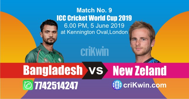 World Cup 2019 Bangladesh vs Newzeland 9th Match Win Prediction