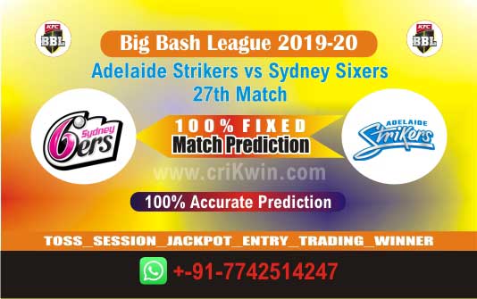 BBL T20 Today Match Prediction SIX vs STR 27th 100% Sure Win