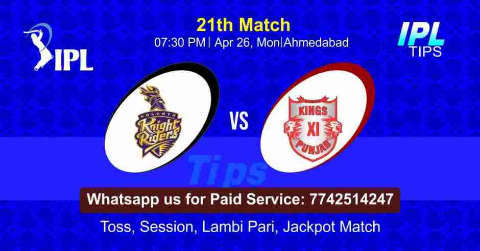 KKR vs PBKS IPL T20 21st Match 100% Sure Today Prediction Win Tips