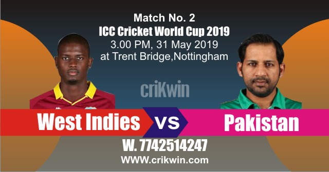 World Cup 2019 Match No. 2 WI vs PAK Win Prediction Tips