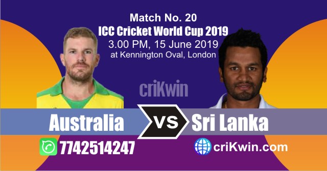 World Cup 2019 Australia vs Sri Lanka 20th Match Win Prediction