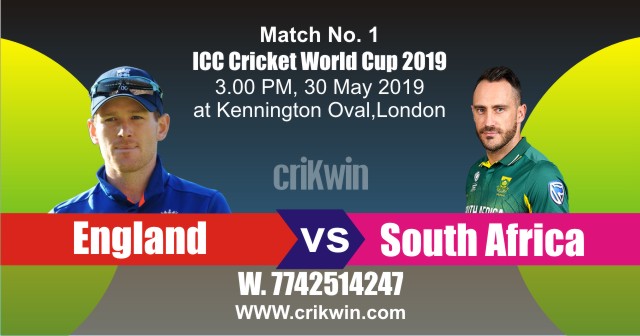 World Cup 2019 Match No. 1 ENG vs SA Win Prediction Tips