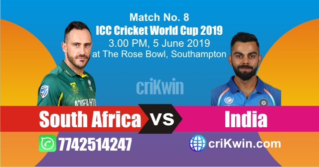 World Cup 2019 South Africa vs India 8th Match Win Prediction