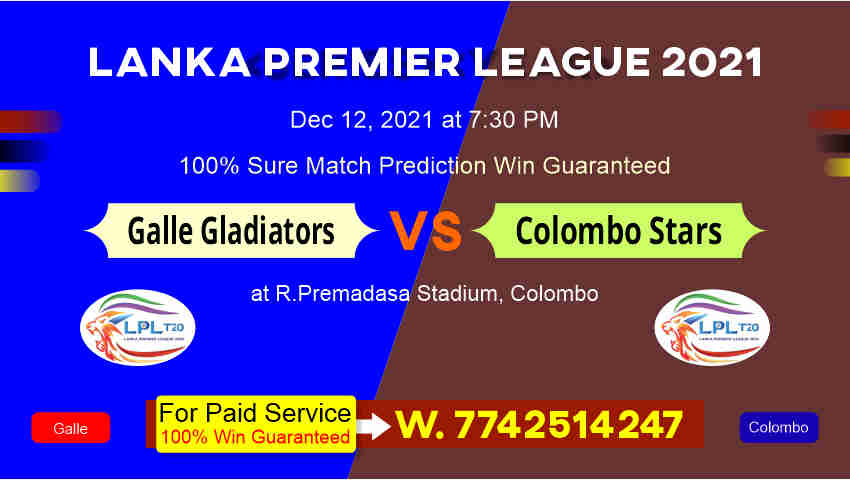 Galle vs Colombo 13th LPL T20 Cricket Match Prediction 100% Sure Who will win today's cricket match astrology by Expert Predictor Lanka Premier League LPL T20 Colombo Stars vs Galle Gladiators Galle Gladiators vs Colombo Stars 13th LPL T20 Match 100% Sure from R.Premadasa Stadium, Colombo Confirm ball to ball Lanka Premier League Match 13th LPL T20 : Colombo vs Galle Today Match Prediction 100% Sure Rajababu Preview: Galle Gladiators will go one-on-one against the Colombo Stars in the 13th match of the Lanka Premier League LPL T20 2021. All the players of Galle - Galle Gladiators team are good and strong who will use their experience and conditions of this Lanka Premier League cricket competition to perform very well.. On the other hand, Colombo Stars have got experienced players. Colombo players will be ready to make a good impact in this LPL T20 match. Match Details Date & Time Dec 12, 2021 at 7:30 PM Venue : R.Premadasa Stadium, Colombo Live Streaming: Sony SIX/ SIX HD & SonyLiv app Pitch Report: Poll Maker The surface is likely to be made in favour of the batters for entertainment purposes. We can expect a high-scoring encounter in this match. Galle Gladiators - Galle Playing Squads for Cricket Betting Tips Lanka T20: Kusal Mendis, Danushka Gunathilaka, Sadeera Samarawickrama(w), Ben Dunk, Bhanuka Rajapaksa(c), Samit Patel, Dhananjaya Lakshan, Lahiru Madushanka, Noor Ahmad, Nuwan Thushara, Mohammad Amir, Mohammad Hafeez, Anwar Ali, Isuru Udana, Angelo Jayasinghe, Pulina Tharanga, Kevin Koththigoda, Pramod Madushan, Mohammed Shamaaz, Ashian Daniel, Suminda Lakshan Colombo Stars - Colombo Playing Squads for LPL 100% Match Prediction: Kusal Perera, Tom Banton, Ashan Priyanjan, Dhananjaya de Silva(c), Sherfane Rutherford, Dinesh Chandimal(w), Jeffrey Vandersay, Seekkuge Prasanna, Dushmantha Chameera, Naveen-ul-Haq, Ravi Rampaul, Akila Dananjaya, Jehan Daniel, Angelo Mathews, Keemo Paul, Lakshan Sandakan, Mahedi Hasan, Thikshila de Silva, Pathum Nissanka, Shiran Fernando, Himesh Ramanayake, Ravindu Fernando LPL T20 Galle vs Colombo Lanka Premier League 13th Match Dream11 Team Prediction, Fantasy Cricket Tips Dream11 Team for Galle Gladiators vs Colombo Stars Lanka Premier League Galle vs Colombo dated Dec 12, 2021 at 7:30 PM Cricket Betting Tips Lanka T20 LPL T20 Cricket Betting Tips Lanka T20 Galle vs Colombo Lanka Premier League LPL T20 13th Today Match Prediction is : $$$$   Galle Gladiators vs Colombo Stars LPL T20 13th Today Match Prediction with latest all updates from Lanka Premier League 2021 Dec 12, 2021 at 7:30 PM Match