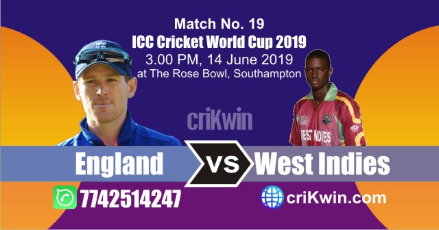 World Cup 2019 England vs West Indies 19th Match Win Prediction