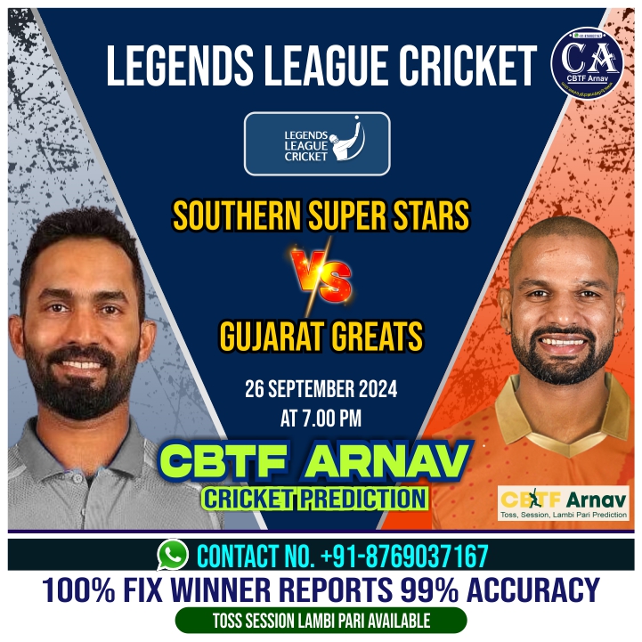 Gujarat Greats vs Southern Super Stars 6th LLCT20 Match Prediction, Today Match Prediction